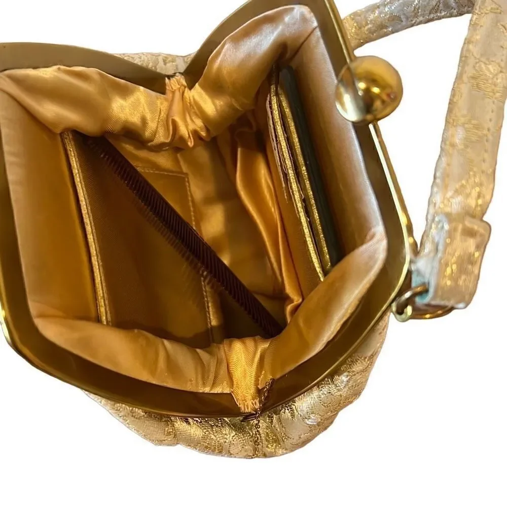 RARE Vintage MM Gold Tone Evening Bag Purse & Long Gloves